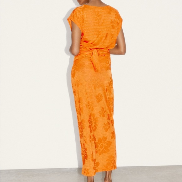 Zara Orange Muted Floral Dress w/ Attached Front or Back Tie - Picture 2 of 3